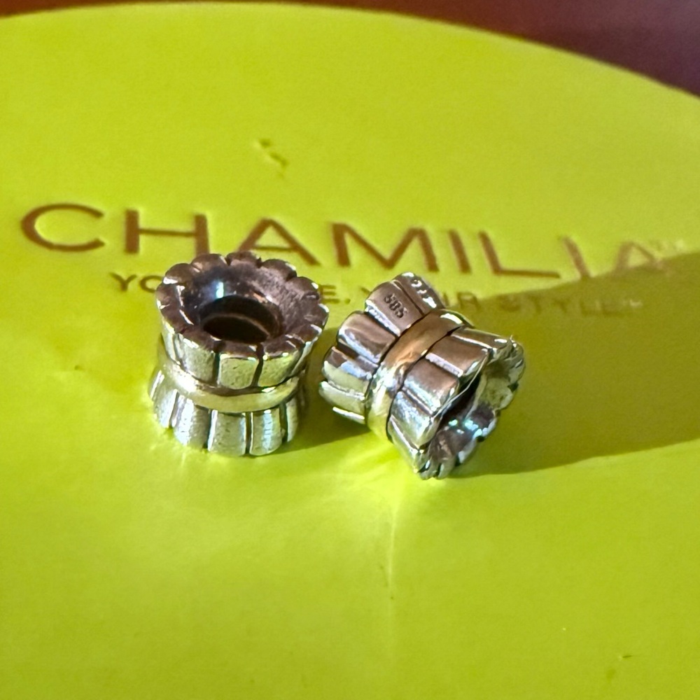 Chamilia Set Of 2 Silver w/14kt gold mixed bow tie